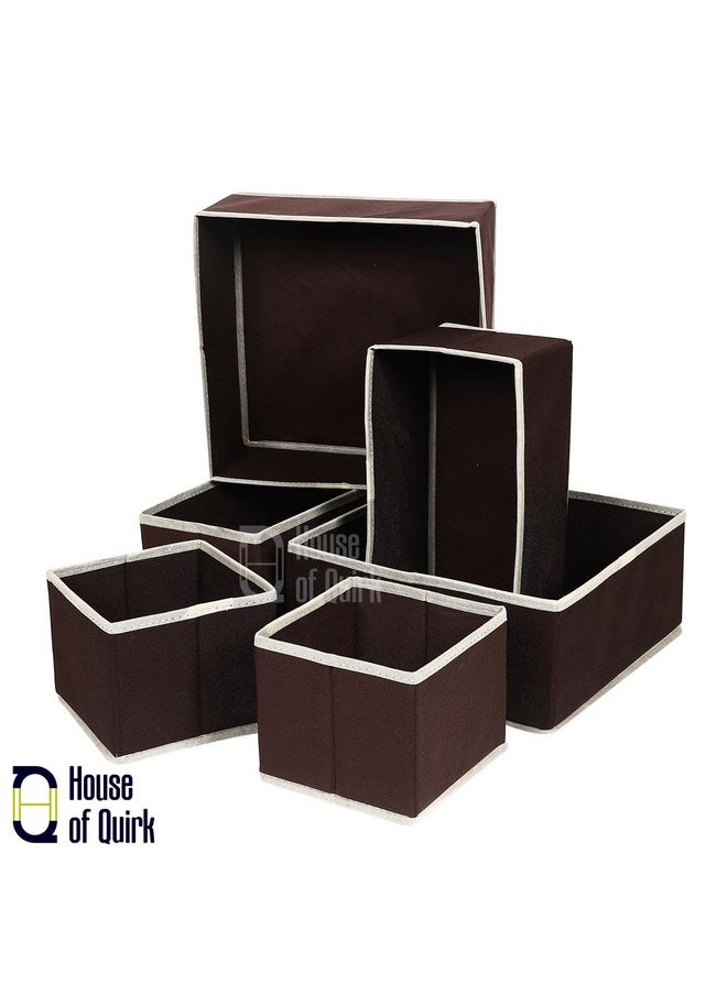 HOUSE OF QUIRK House of Quirk Foldable Cloth Storage Box Closet Dresser Drawer Organizer Cube Basket Bins Containers Divider with Drawers for Underwear, Bras, Socks, Ties, Scarves, Set of 6 (Brown)  - Image 2