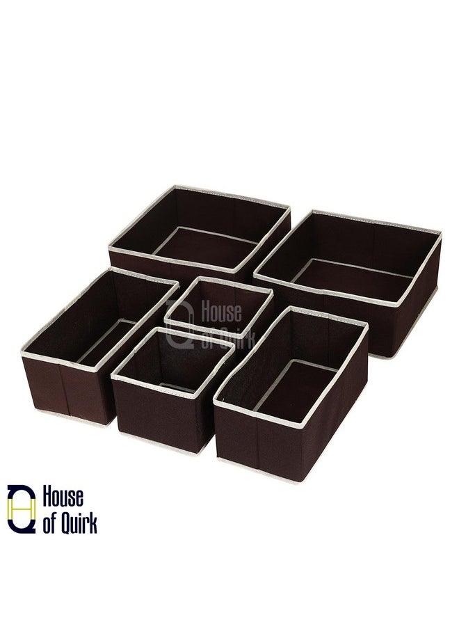 HOUSE OF QUIRK House of Quirk Foldable Cloth Storage Box Closet Dresser Drawer Organizer Cube Basket Bins Containers Divider with Drawers for Underwear, Bras, Socks, Ties, Scarves, Set of 6 (Brown)  - Image 3