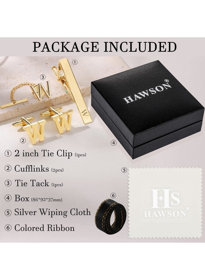 HAWSON Tie Clip And Cufflinks For Men, Tie Pin For Men, Gold Color Jewelry Set, Boxed Gift Packing, Initial Letter Jewelry For Him - Image 1