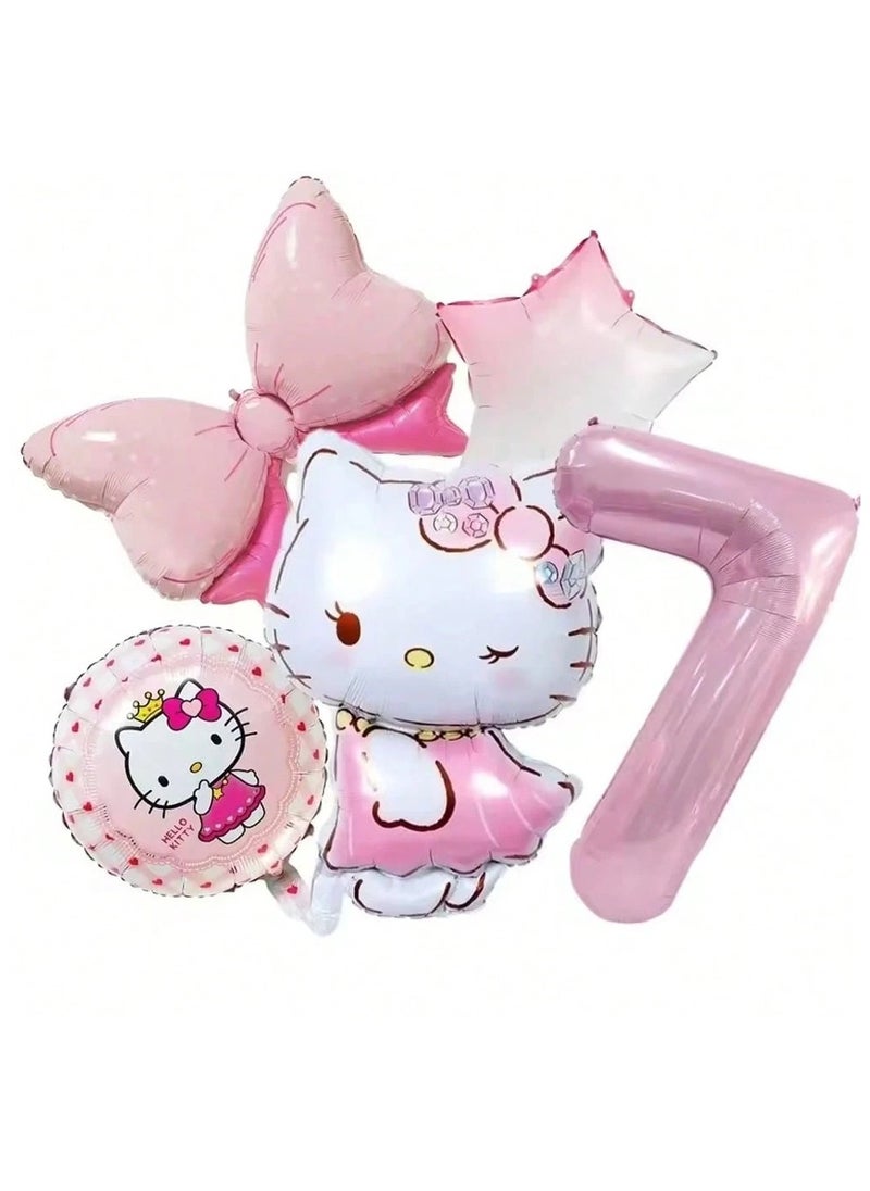 Hello Kitty Birthday Balloons Set of 4 Hello Kitty Balloons and 1 Pink Number 7 Balloon  - Image 1