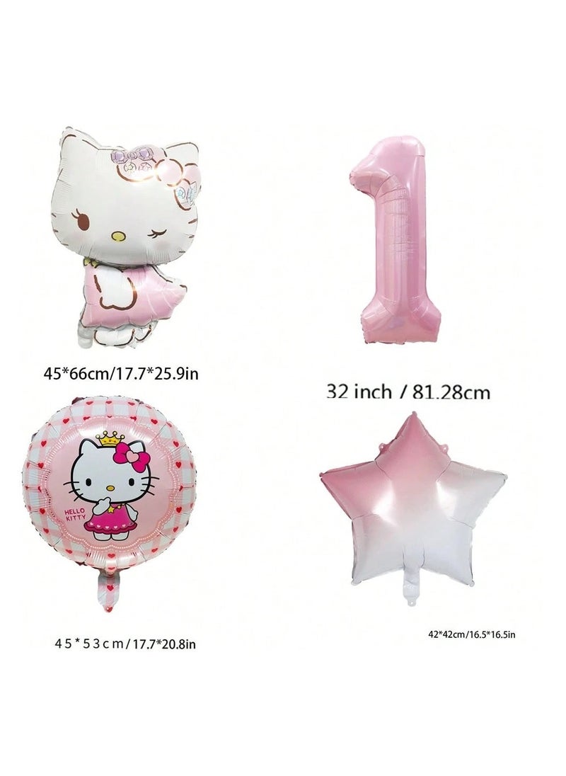 Hello Kitty Birthday Balloons Set of 4 Hello Kitty Balloons and 1 Pink Number 7 Balloon  - Image 2