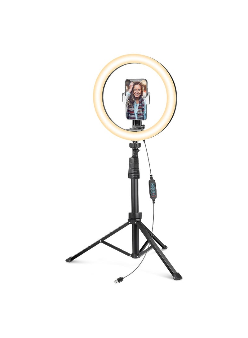 Selfie Ring Light with Tripod Stand & Cell Phone Holder - 8 Inch, Adjustable Brightness for Vlogging & Photography