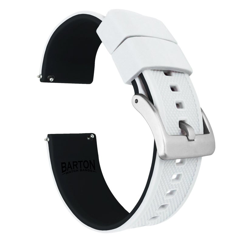 BARTON WATCH BANDS Quick Release Elite Silicone Watch Bands, White Top/Black Bottom, 20mm - Image 1