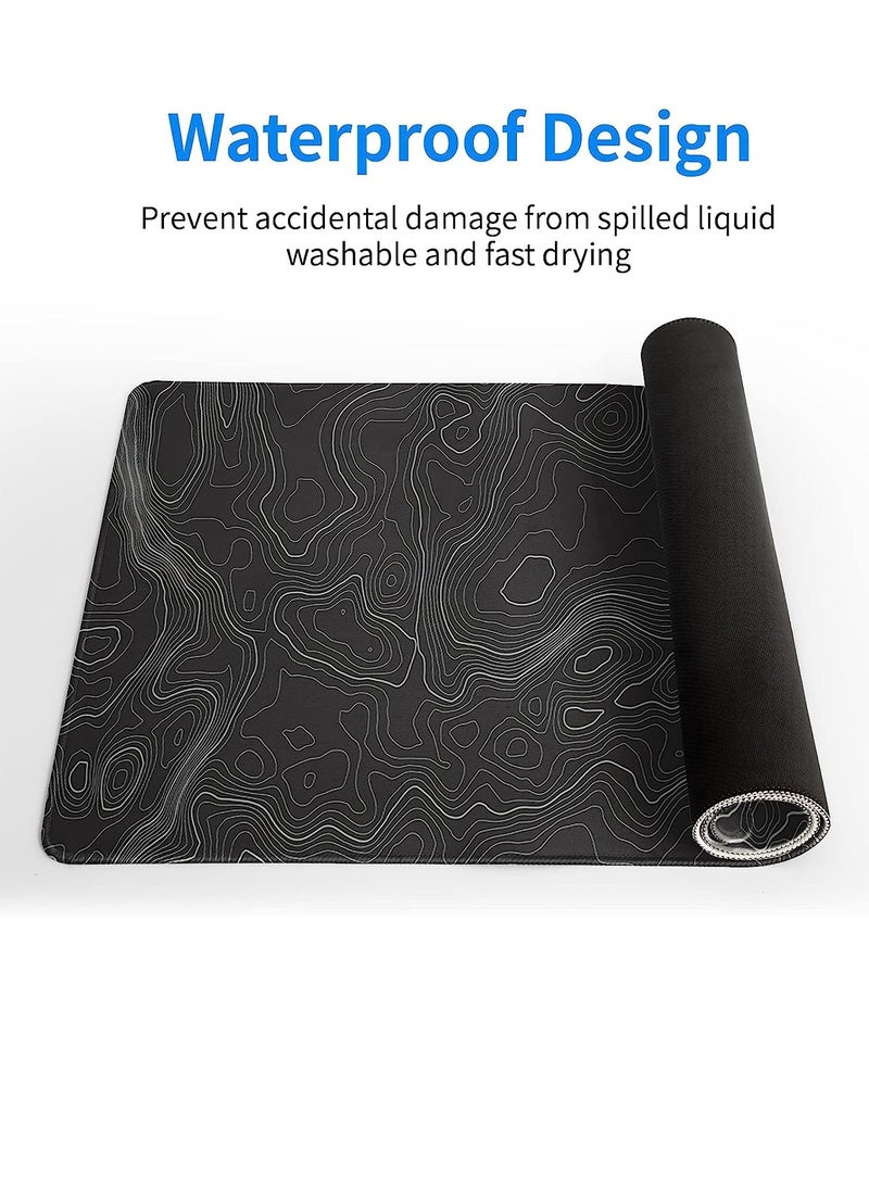 Topographic Lines Gaming Mouse Pad for Keyboard & Mouse (80 X 30 cm ) - Desk Mat Mousepad L Extended Size - Anti Slip Rubber Base - Stitched Edges - Waterproof - Speed Edition | Black - Image 2