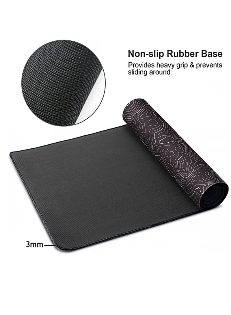 Topographic Lines Gaming Mouse Pad for Keyboard & Mouse (80 X 30 cm ) - Desk Mat Mousepad L Extended Size - Anti Slip Rubber Base - Stitched Edges - Waterproof - Speed Edition | Black - Image 3