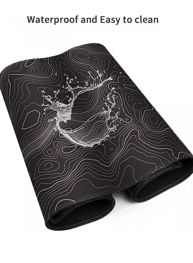 Topographic Lines Gaming Mouse Pad for Keyboard & Mouse (80 X 30 cm ) - Desk Mat Mousepad L Extended Size - Anti Slip Rubber Base - Stitched Edges - Waterproof - Speed Edition | Black - Image 4