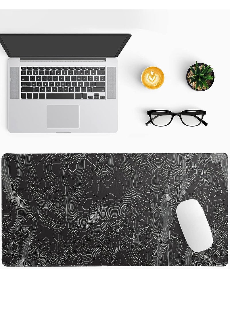 Topographic Lines Gaming Mouse Pad for Keyboard & Mouse (80 X 30 cm ) - Desk Mat Mousepad L Extended Size - Anti Slip Rubber Base - Stitched Edges - Waterproof - Speed Edition | Black - Image 5