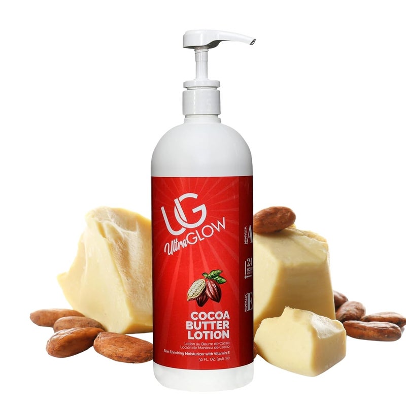 UltraGlow Cocoa Butter Lotion for Unisex  32 oz Skin Enriching Moisturizer with Vitamin C Deep Hydration for Soft Smooth Skin