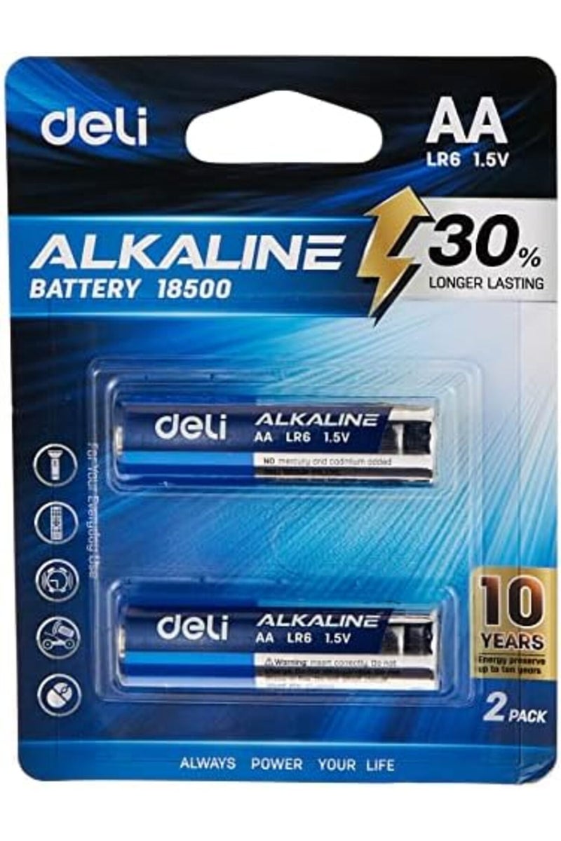 Deli AA LR6 Alkaline Battery 2-Pieces, Blue/Silver - Image 2