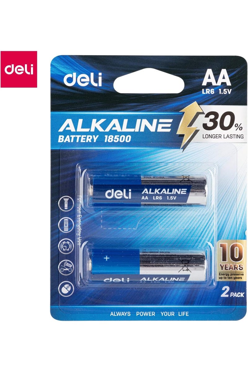 Deli AA LR6 Alkaline Battery 2-Pieces, Blue/Silver - Image 3