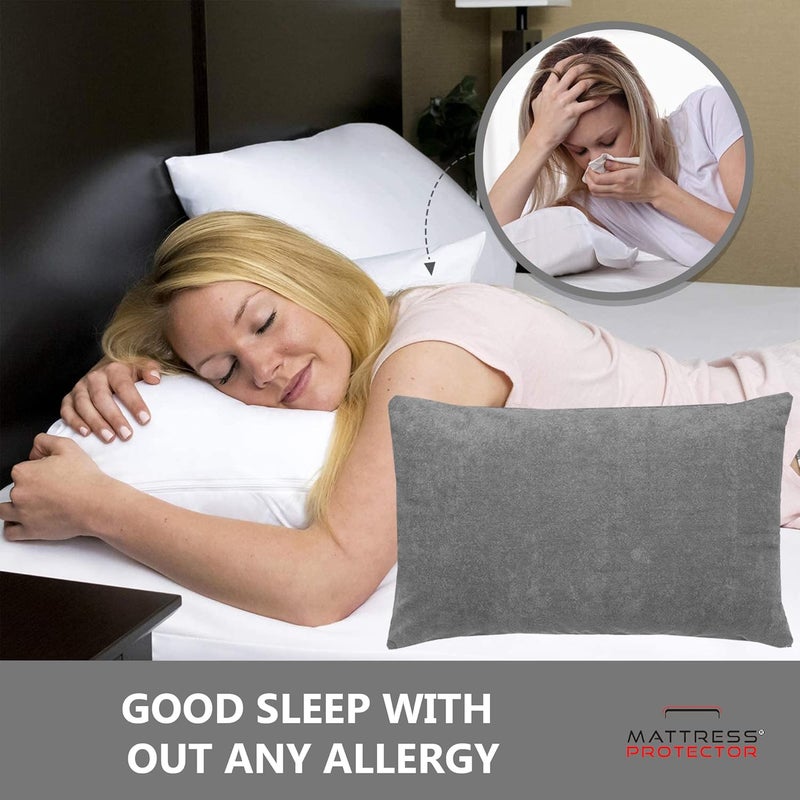 Mattress Protector Cotton Terry Pillow Protector Bedding Pillowcase for Protection Bed Bug and Dust Mite Resistant Pillow Cover Standard Size 18 X 28 Inch Grey Set of 6 - Image 2