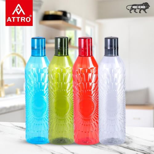 Attro Sparkle 1 Liter Plastic Water Bottle BPA Free Food Grade Fridge Safe Set of 2 Assorted - Image 2