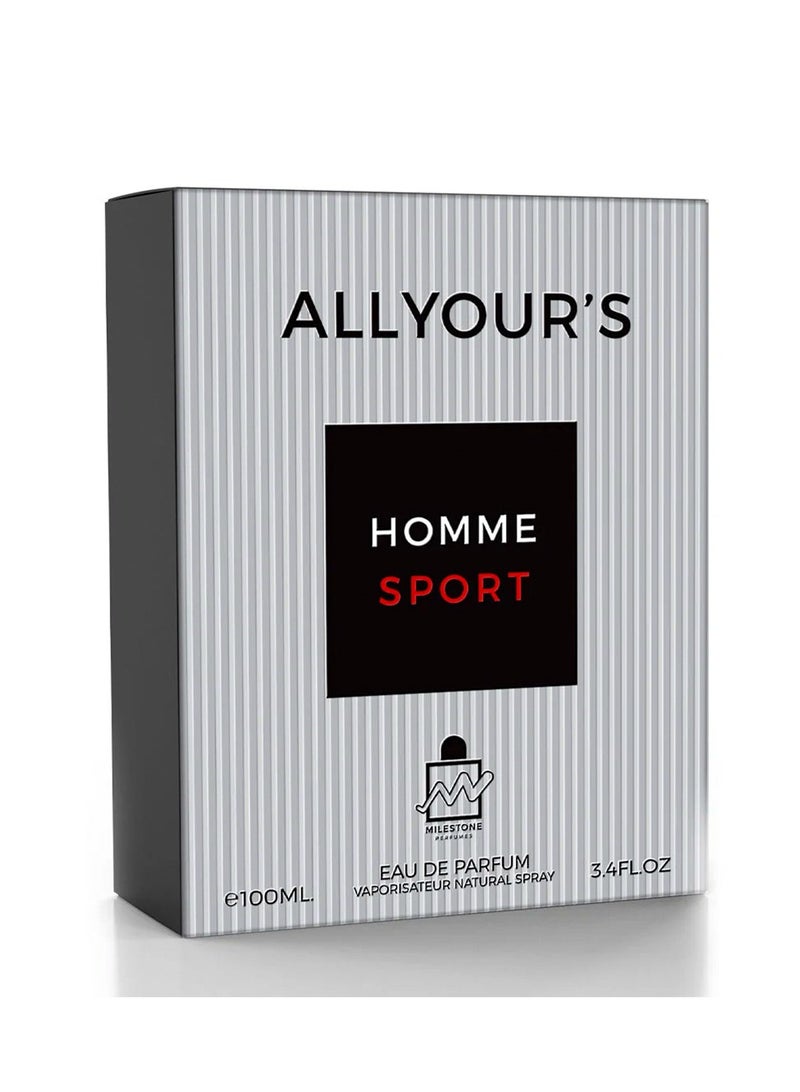 Milestone All Your's Homme Sport  EDP For Men 100ml - Image 4