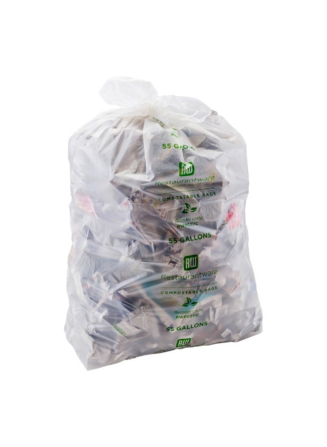 Restaurantware Basic Nature 55 Gallon Trash Can Liners, 100 Durable Trash Bags - Sturdy, Heavy Duty, Clear Plastic Garbage Bags, BPI-Certified, Unscented, Tear-Resistant - Image 2