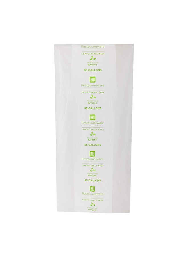 Restaurantware Basic Nature 55 Gallon Trash Can Liners, 100 Durable Trash Bags - Sturdy, Heavy Duty, Clear Plastic Garbage Bags, BPI-Certified, Unscented, Tear-Resistant - Image 1