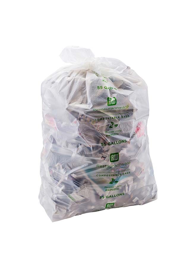 Restaurantware Basic Nature 55 Gallon Trash Can Liners, 100 Durable Trash Bags - Sturdy, Heavy Duty, Clear Plastic Garbage Bags, BPI-Certified, Unscented, Tear-Resistant - Image 4
