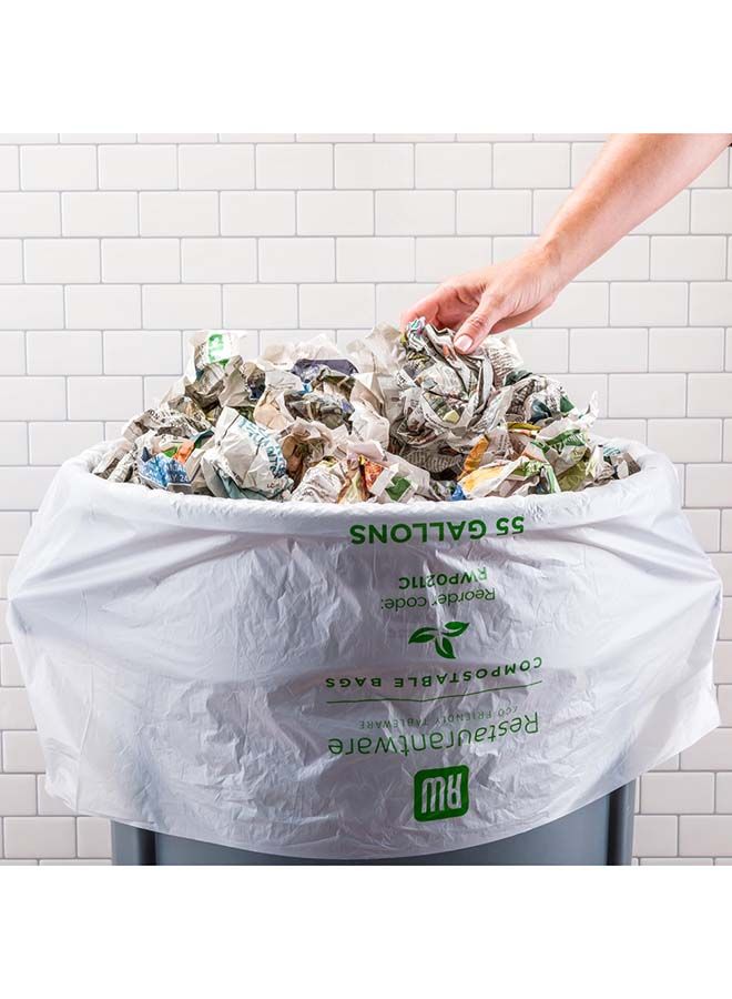 Restaurantware Basic Nature 55 Gallon Trash Can Liners, 100 Durable Trash Bags - Sturdy, Heavy Duty, Clear Plastic Garbage Bags, BPI-Certified, Unscented, Tear-Resistant - Image 5
