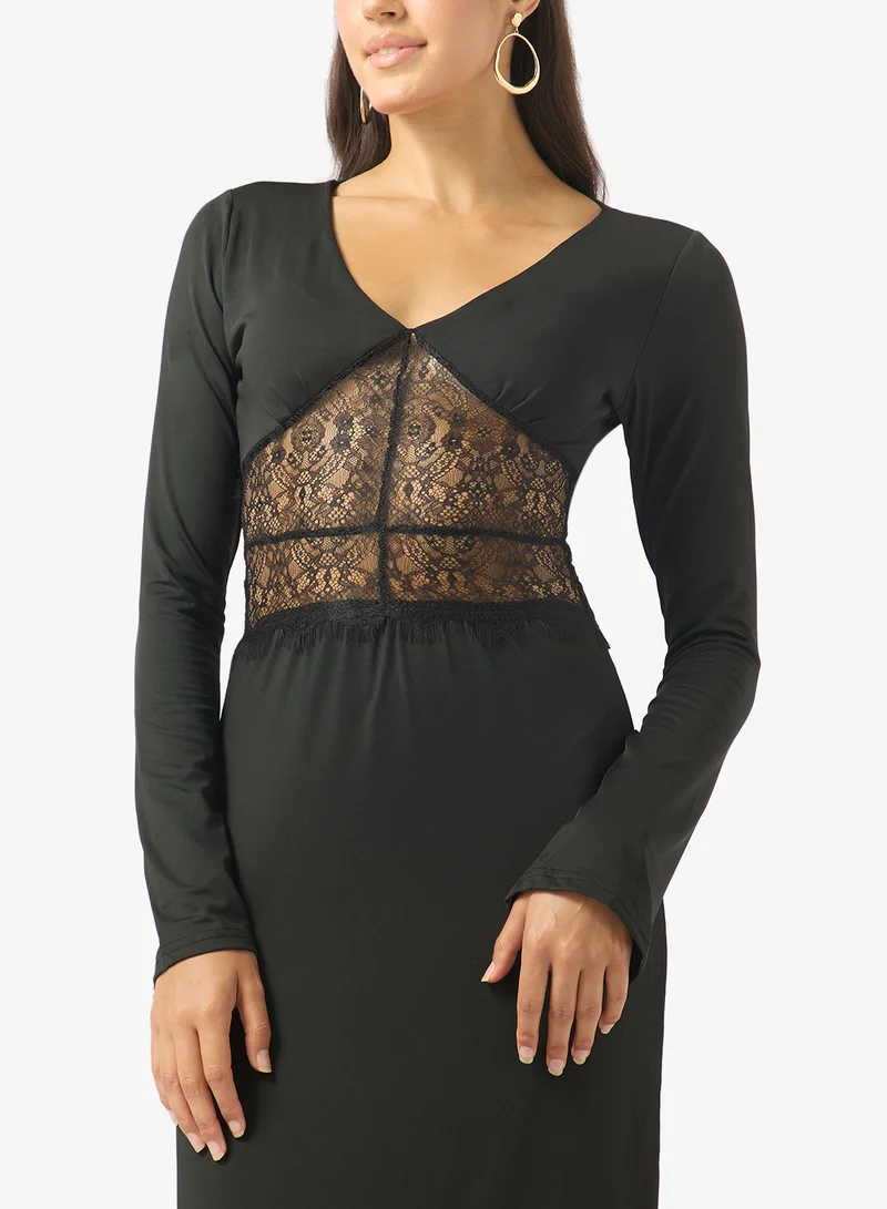 Ella  A-line Dress With Sheer Lace Waist for Women | Best Price UAE