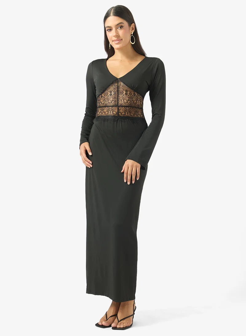 A-line Dress With Sheer Lace Waist