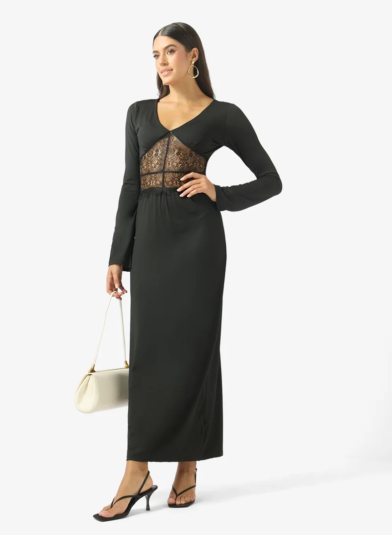 Ella  A-line Dress With Sheer Lace Waist for Women | Best Price UAE