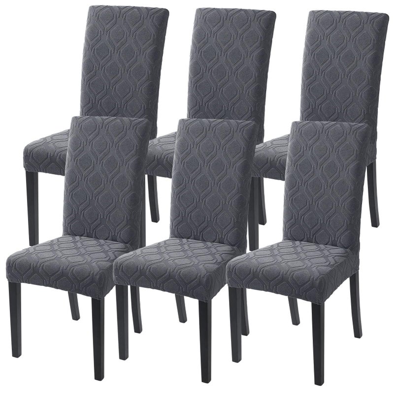SearchI Dining Room Chair Covers Set of 6 Stretch Jacquard Parsons Chair Slipcovers Super Fit Spandex Removable Washable Kitchen Chair Protector Cover for Dining Room Hotel Ceremony Grey