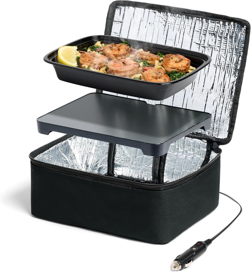 HOTLOGIC Mini Heated Lunch Box - Portable Electric Food Warmer for Men and Women - Great for Work, Office, and Construction - Cook, Reheat, and Eat on the Go - 12V - Black - Image 1