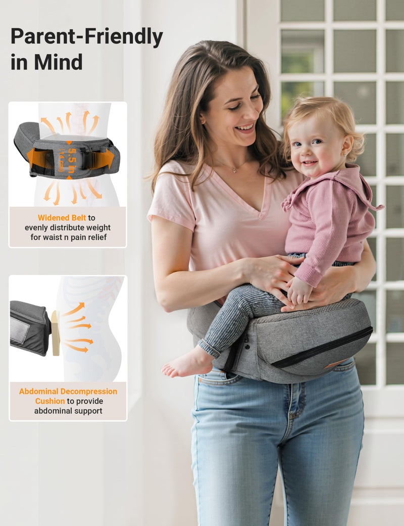 ريوكل حاملة أطفال بتصميم مريح حزام خصر مع مقعد تخزين للرضع والأطفال حتى وزن 44 رطلاً قابلة للطي وخفيفة الوزن وحزام خصر قابل للتعديل - Image 3