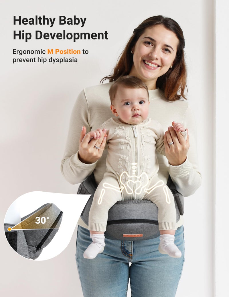 ريوكل حاملة أطفال بتصميم مريح حزام خصر مع مقعد تخزين للرضع والأطفال حتى وزن 44 رطلاً قابلة للطي وخفيفة الوزن وحزام خصر قابل للتعديل - Image 2