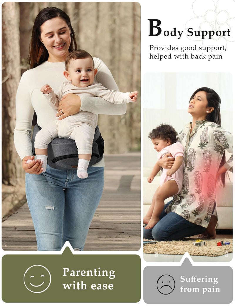 ريوكل حاملة أطفال بتصميم مريح حزام خصر مع مقعد تخزين للرضع والأطفال حتى وزن 44 رطلاً قابلة للطي وخفيفة الوزن وحزام خصر قابل للتعديل - Image 5