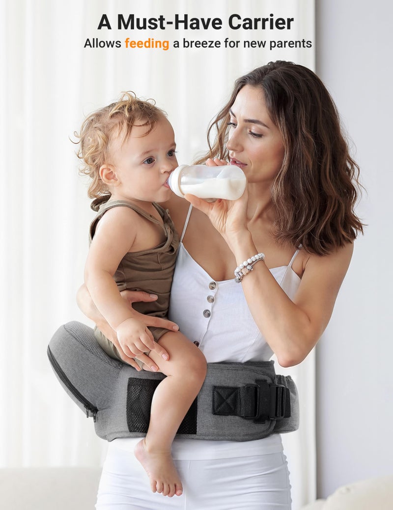 ريوكل حاملة أطفال بتصميم مريح حزام خصر مع مقعد تخزين للرضع والأطفال حتى وزن 44 رطلاً قابلة للطي وخفيفة الوزن وحزام خصر قابل للتعديل - Image 4