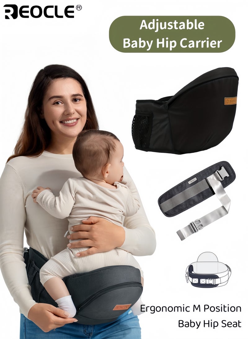 ريوكل حاملة أطفال بتصميم مريح حزام خصر مع مقعد تخزين للرضع والأطفال حتى وزن 44 رطلاً قابلة للطي وخفيفة الوزن وحزام خصر قابل للتعديل - Image 1