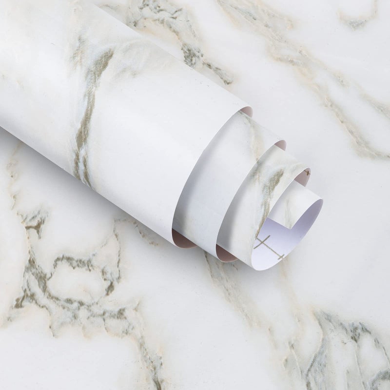 Ekmxmax White Marble Peel and Stick Wallpaper Granite Countertop Contact Paper 16118 White with Green Textured Self Adhesive Waterproof Glossy Removable PVC for Renter Furniture Cabinet Table