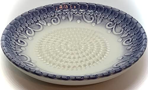 BonCera, All-in-one Premium Ceramic Garlic Grater Plate 4-Piece Set - Purple Embossed Design and Style - For Garlic, Ginger, Chocolate, and more! - Comes with 5.25" Plate, Peeler, Brush, and Stand - Image 3