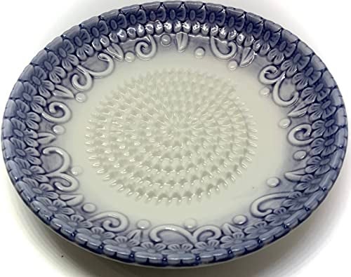BonCera, All-in-one Premium Ceramic Garlic Grater Plate 4-Piece Set - Purple Embossed Design and Style - For Garlic, Ginger, Chocolate, and more! - Comes with 5.25" Plate, Peeler, Brush, and Stand - Image 2