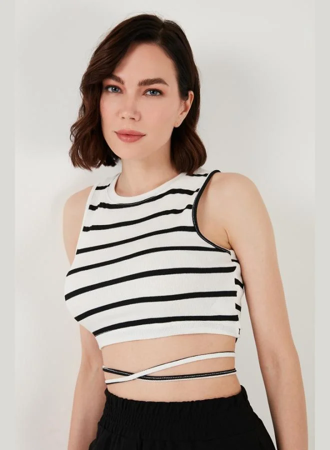 Lela Lela Striped Slim Fit Crop Top with Tie Detail for Women CROP 5865715