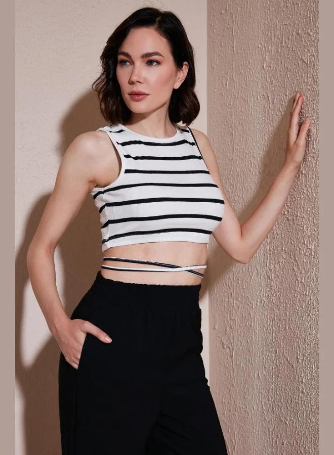 Lela Lela Striped Slim Fit Crop Top with Tie Detail for Women CROP 5865715
