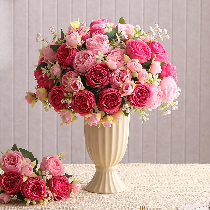 Luyue 2 Packs Pink Peonies Artificial Flowers Faux Peony Bouquet Fake Pink Flowers for Vase Silk Floral Arrangements for Table Centerpiece Wedding Decoration Indoor Home Decor - Image 3