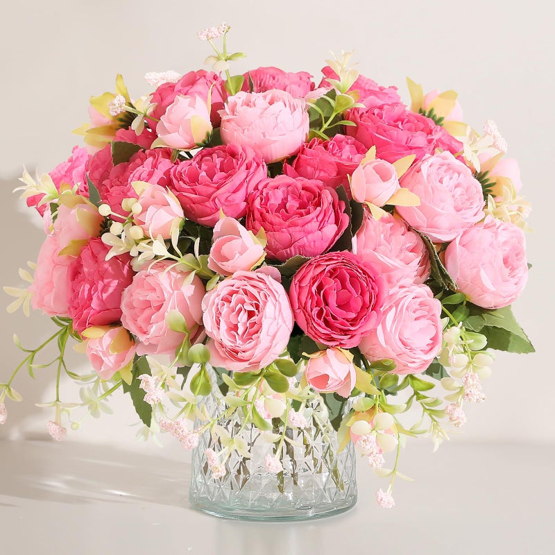 Luyue 2 Packs Pink Peonies Artificial Flowers Faux Peony Bouquet Fake Pink Flowers for Vase Silk Floral Arrangements for Table Centerpiece Wedding Decoration Indoor Home Decor - Image 1