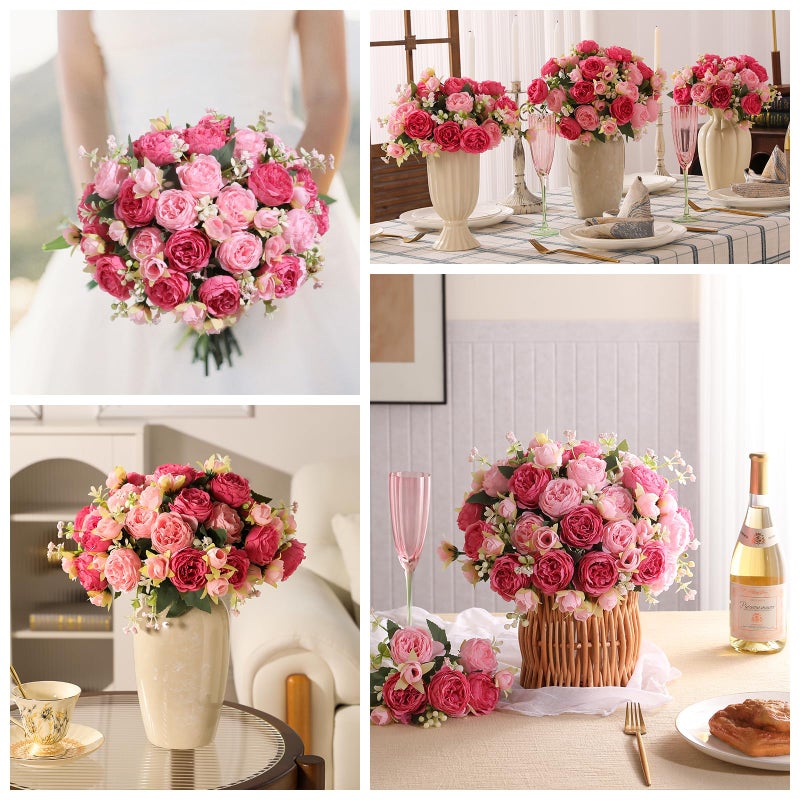 Luyue 2 Packs Pink Peonies Artificial Flowers Faux Peony Bouquet Fake Pink Flowers for Vase Silk Floral Arrangements for Table Centerpiece Wedding Decoration Indoor Home Decor - Image 4
