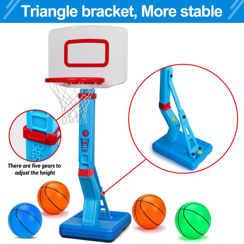 Qirptey Toddler Basketball Hoop Indoor Mini Adjustable Basketball Goal with Ball Pump Outdoor Toys Backyard Game Outside Pool Basketball Toys for 3 4 Year Old Boy Girl Kid Toy Age 4-8 Birthday Gift - Image 4