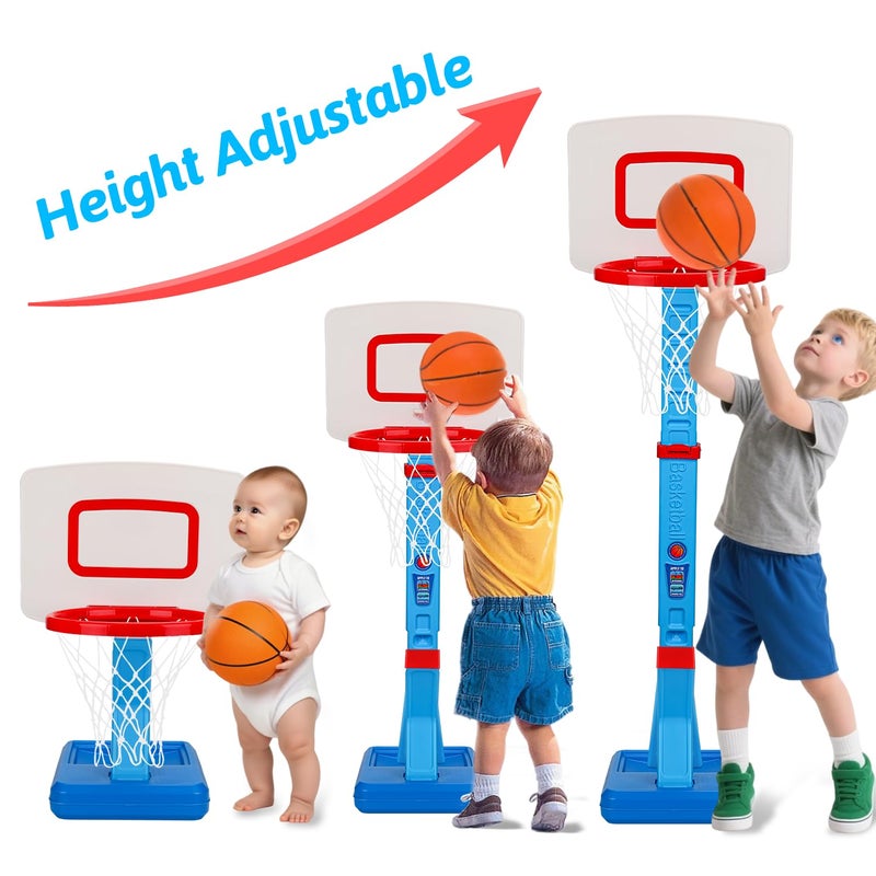 Qirptey Toddler Basketball Hoop Indoor Mini Adjustable Basketball Goal with Ball Pump Outdoor Toys Backyard Game Outside Pool Basketball Toys for 3 4 Year Old Boy Girl Kid Toy Age 4-8 Birthday Gift - Image 2