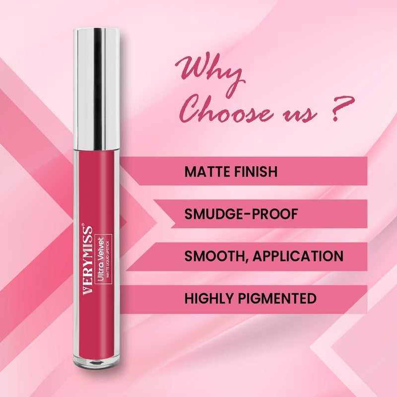 Verymiss Ultra Velvet Matte Liquid Lipstick I 26ml I Smooth Application I Non Transfer I Paraben Free I Vegan I Flawless Matte Finish 201 Dusty Rose - Image 5