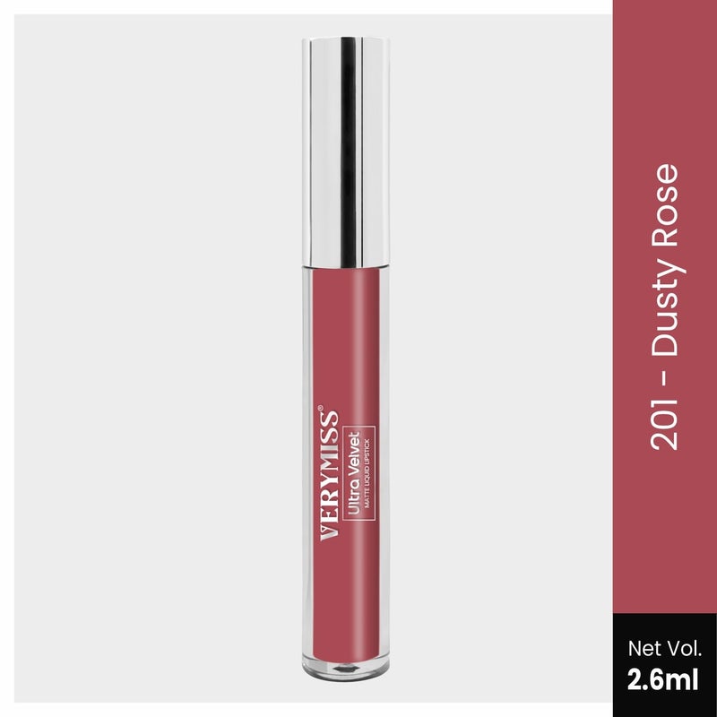 Verymiss Ultra Velvet Matte Liquid Lipstick I 26ml I Smooth Application I Non Transfer I Paraben Free I Vegan I Flawless Matte Finish 201 Dusty Rose - Image 3