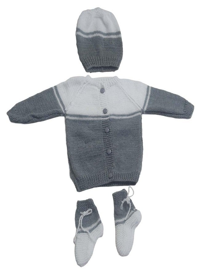 Cute Collection Hand Knitted Woolen Sweater with Cap and Socks Set for Winter 6-12 Months Baby and New Born Baby - Image 1