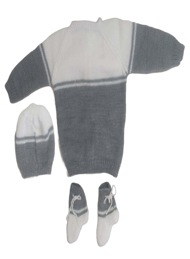Cute Collection Hand Knitted Woolen Sweater with Cap and Socks Set for Winter 6-12 Months Baby and New Born Baby - Image 3