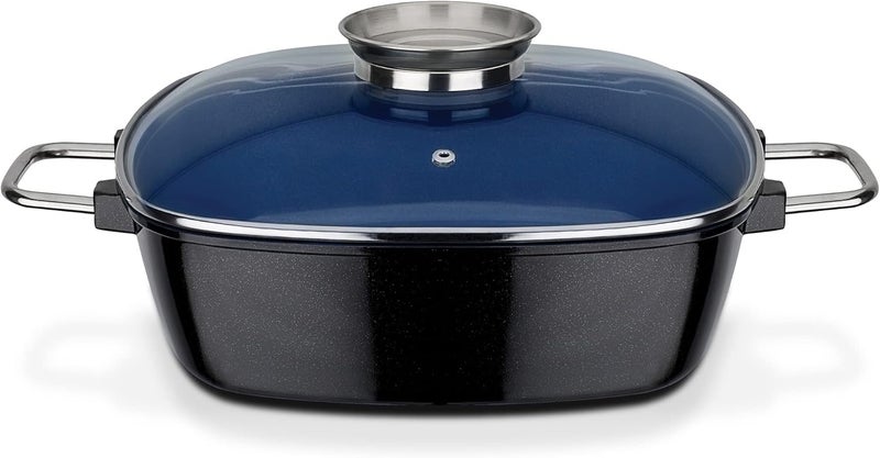 GSW 167413 Ceramica Cobalt Blue Induction Square Roasting Dish with Aroma Glass Lid 28 x 28 x 8.5 cm Approx. 5.0 Litres Cast Aluminium Black/Blue 28 cm 2 Units - Image 1