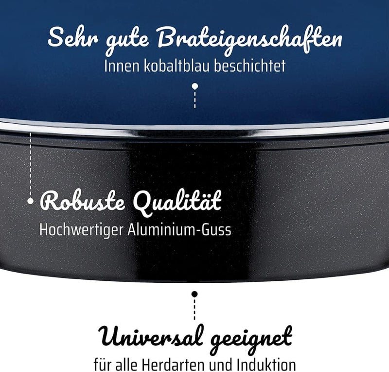 GSW 167413 Ceramica Cobalt Blue Induction Square Roasting Dish with Aroma Glass Lid 28 x 28 x 8.5 cm Approx. 5.0 Litres Cast Aluminium Black/Blue 28 cm 2 Units - Image 4