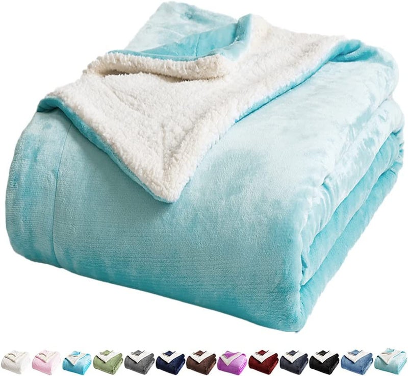 LBRO2M Sherpa Fleece Bed Blanket Queen SizeSuper Soft Fuzzy Plush Warm Cozy Fluffy Microfiber Couch Throw Velvet Double Reversible Luxurious Blankets TurquoiseQueen90x90 Inches