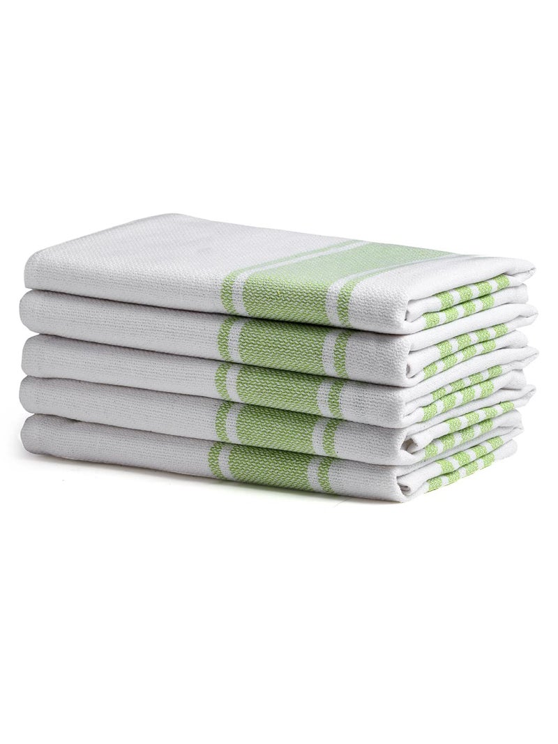 Arrabi Green Stripes Handwoven Cotton Hand Towel (Set of 5) | ARHT-1014-x5 - Image 4