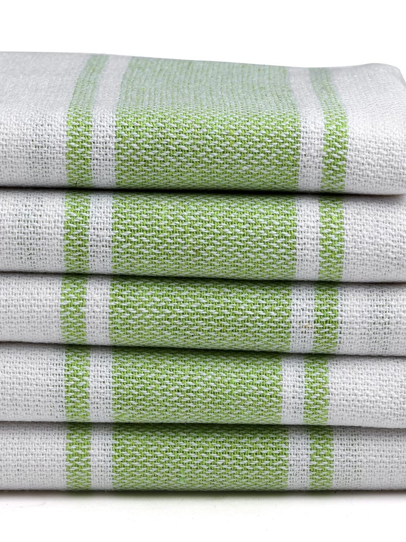 Arrabi Green Stripes Handwoven Cotton Hand Towel (Set of 5) | ARHT-1014-x5 - Image 2